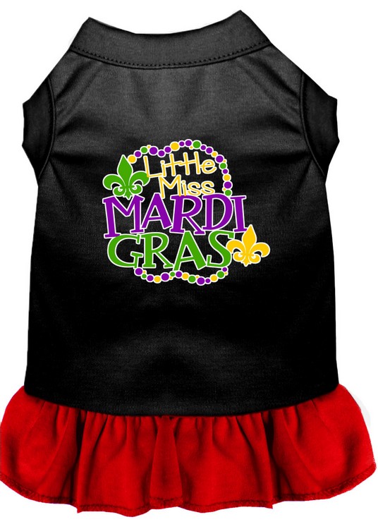 Miss Mardi Gras Screen Print Mardi Gras Dog Dress Black with Red XL